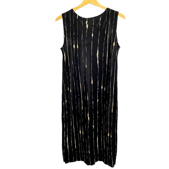 Rafael Black & Ivory Pleated Ribbed Sleeveless Midi Dress, Size Medium - Picture 2 of 8